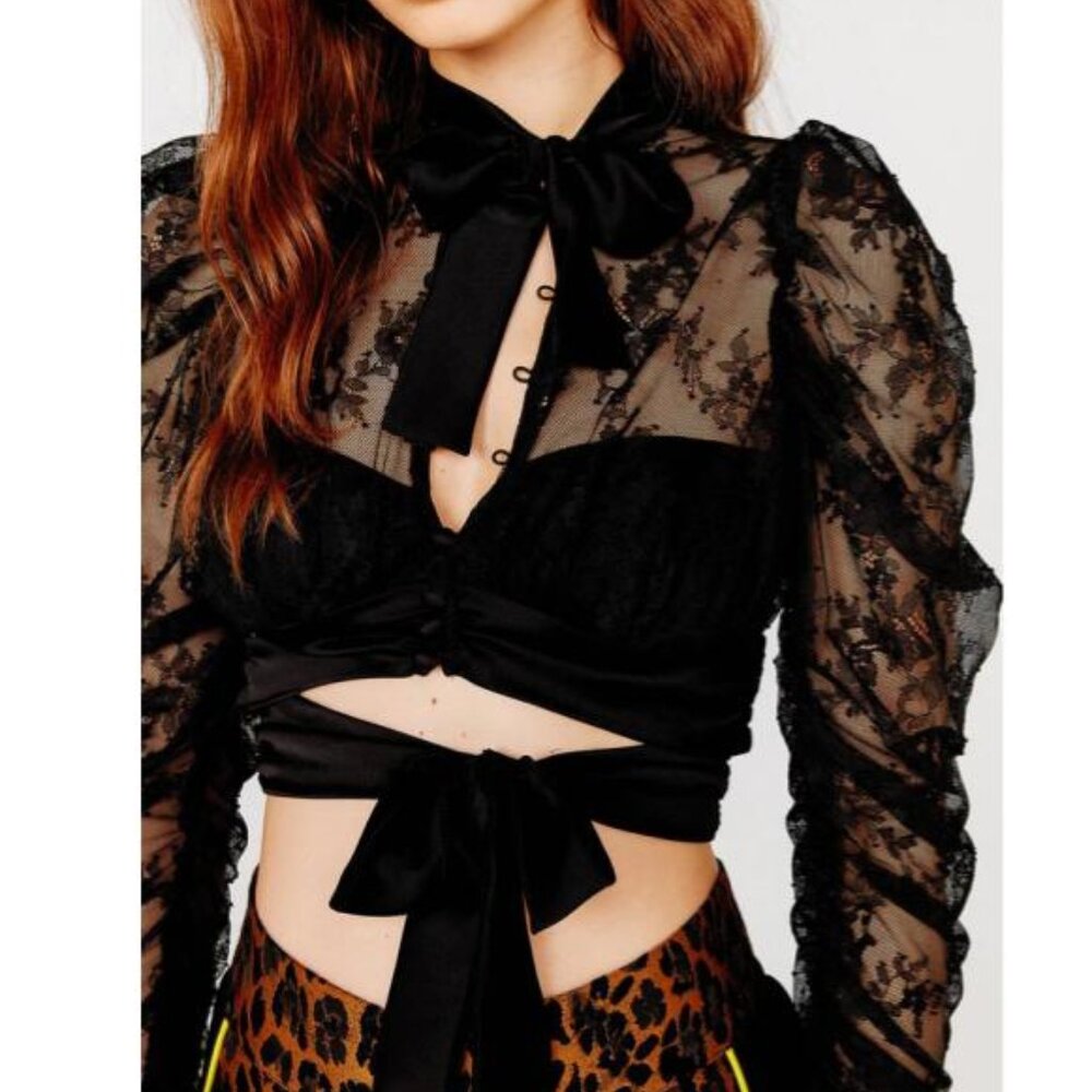 For Love & Lemons FARRAH BUTTON-UP BLOUSE Black Lace sz: xs
